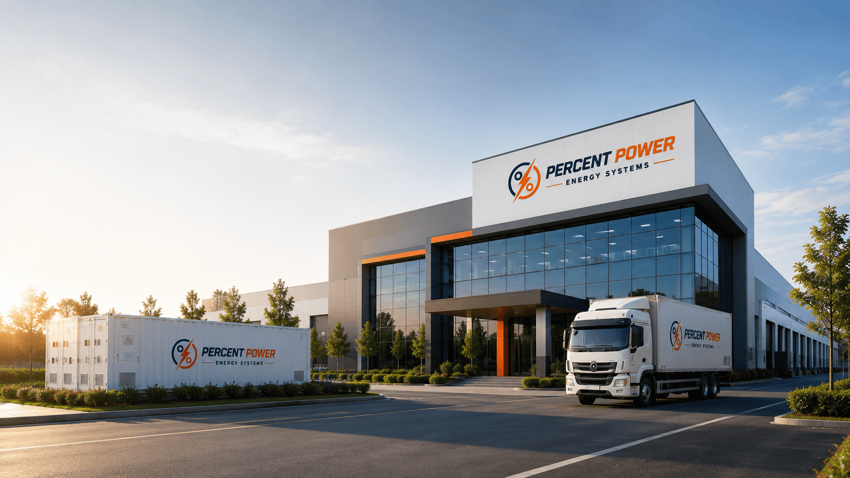 Percent Power energy storage containers installed at a commercial facility